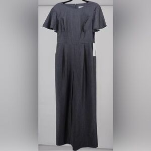 Calvin Klein Jumpsuit Womens Size 4 Wide Leg Short Flutter Sleeve Blue New $139